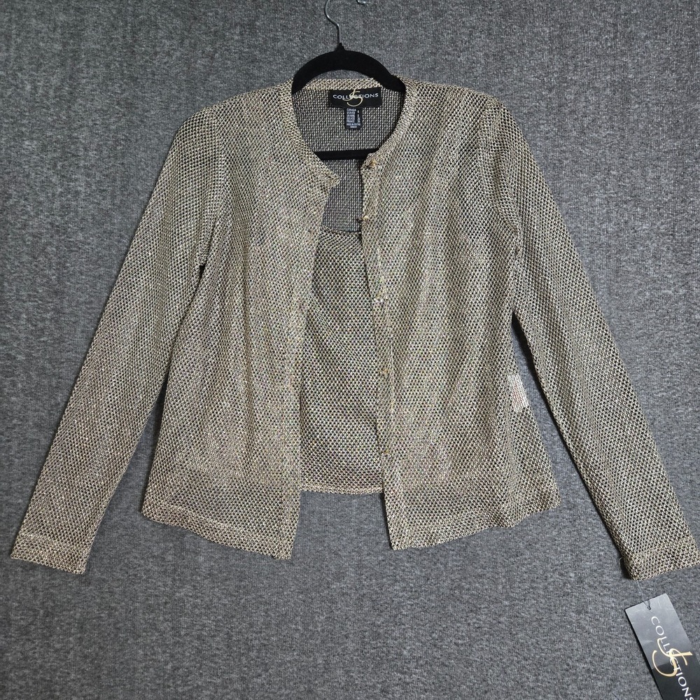 NWT JS Collections Womens Textured Bronze Metallic Tank Top & Blazer‎ Set Size 6